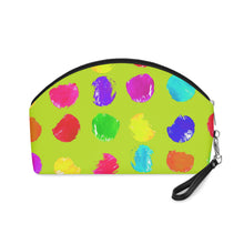 Load image into Gallery viewer, Green & Rainbow Dot Cosmetic Bag