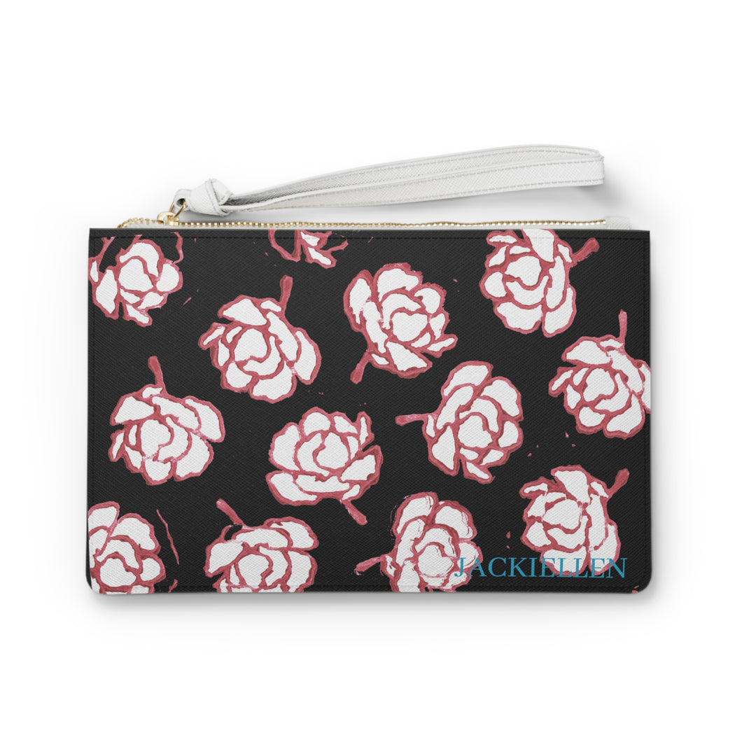 Black & Pink Floral Clutch Bag