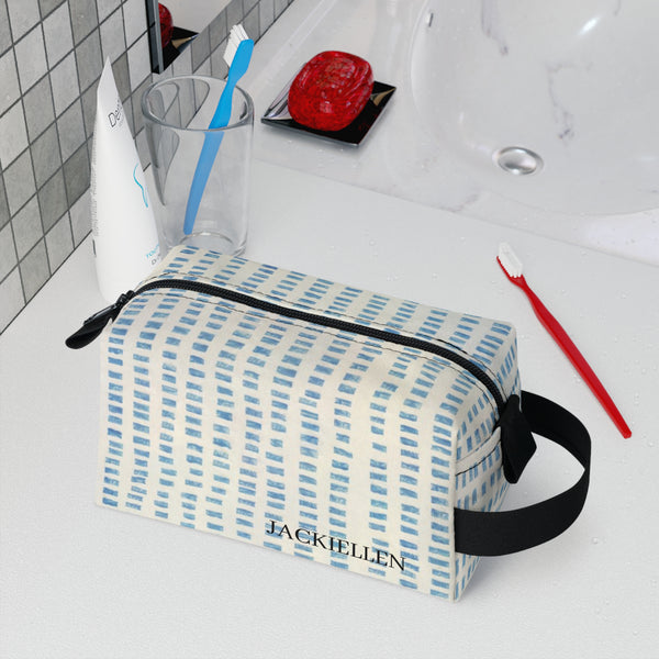 Blue & Cream Block Print Toiletry Bag