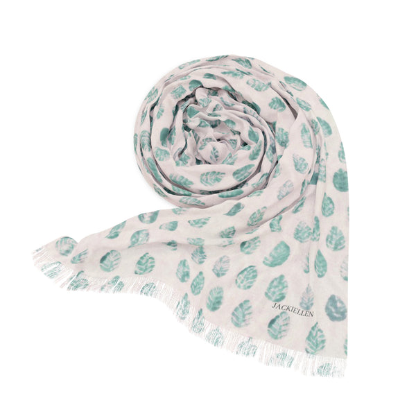 Mint & Cream Leaf Printed Scarf