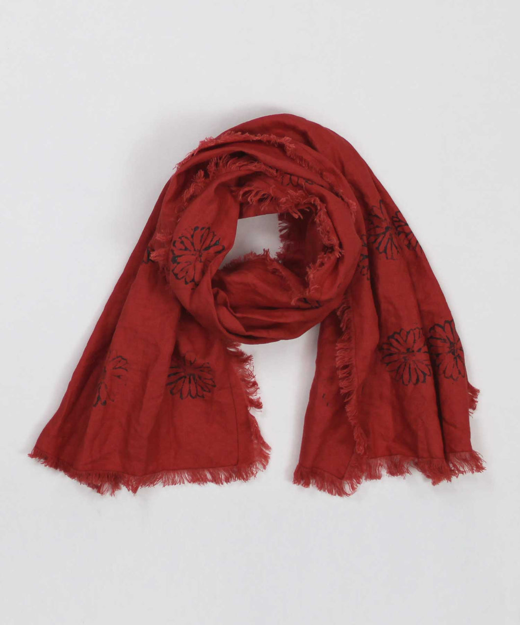 Block Printed Red Linen Scarf