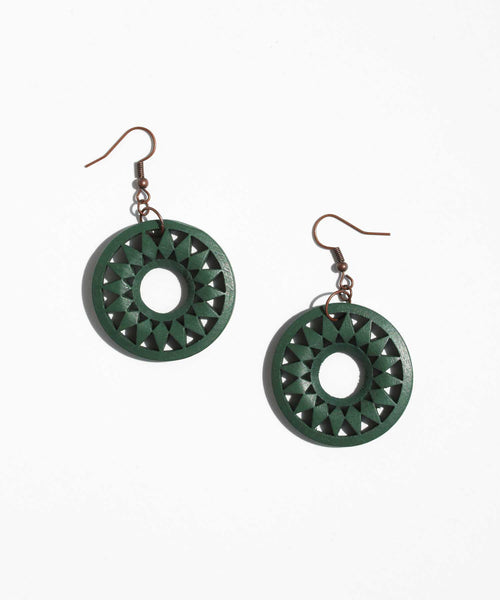 Green Wooden Dangle Earrings